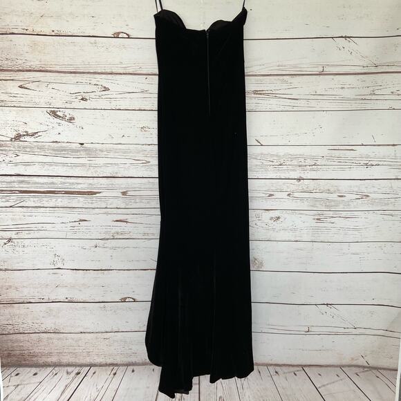 Windsor S Black Velvet Strapless Plunge Ruffle High Low Formal Gown Maxi Dress - Picture 7 of 11